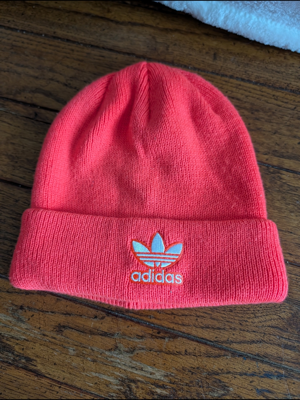 adidas Coral-Orange Trefoil Knit Beanie